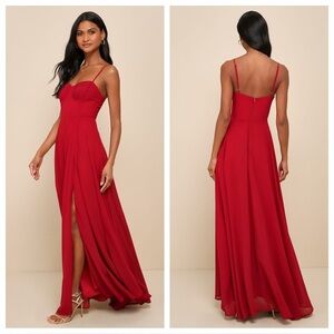 Lulus Cause for Commotion Red Pleated Bustier Maxi Dress